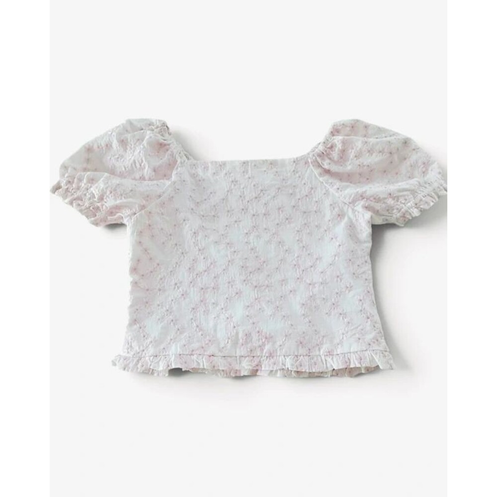 GB Girls Pink Floral Embroidered Puff Sleeve Smocked Crop Top Size L 12/14